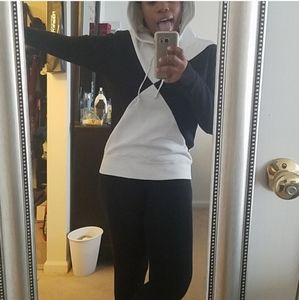 Black and white color block hoodie